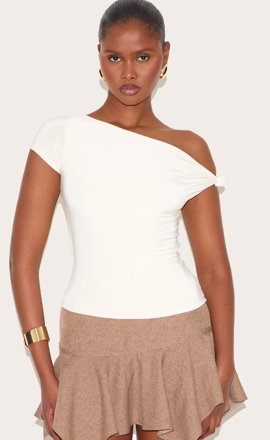 Hitita Almond Double Layer Slinky Knot Detail Long Top
