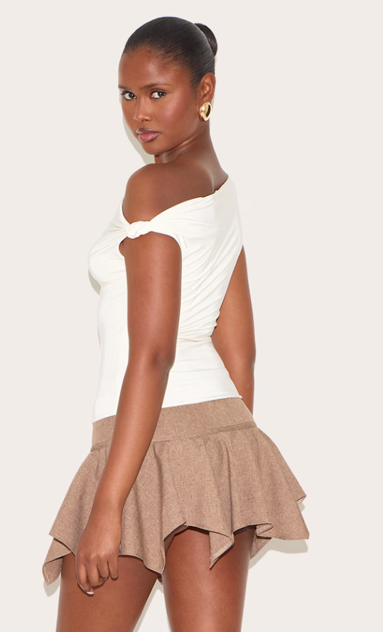 Hitita Almond Double Layer Slinky Knot Detail Long Top