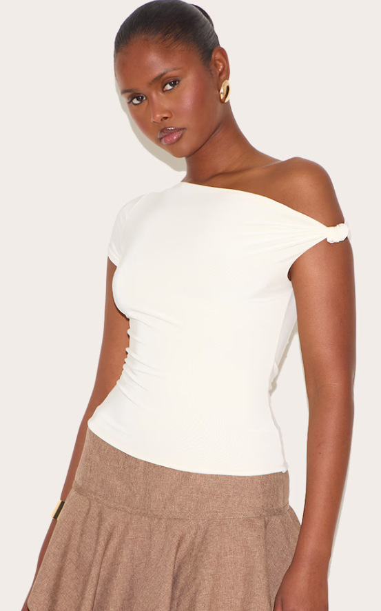 Hitita Almond Double Layer Slinky Knot Detail Long Top